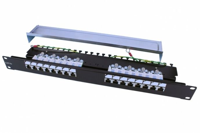 Патч-панель PP3-19-16-8P8C-C5E-SH-110D 19", 1U, 16 портов RJ-45 полн. экран., категория 5e, Dual IDC, ROHS, цвет черный | 246028 Hyperline