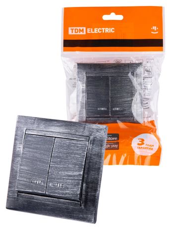 Выключатель 2 кл. с подсветкой 10А старинное серебро "Лама" | SQ1815-0647 TDM