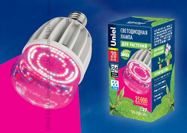 Лампа светодиодная LED-M80-20W/SP/E27/CL ALS55WH LED для растений, IP54. "M", прозрачная колба. Материал корпуса алюминий. Упаковка . | 11098 Uniel
