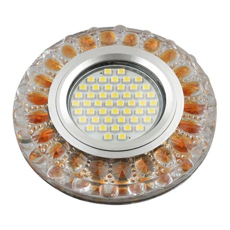 Светильник декор.встр Luciole DLS-L151 GU5.3 GLASSY/GOLD доп.LED подсветка 3Вт, стекл,зерк./прозр.+светло-коричневый. | UL-00003909 Fametto