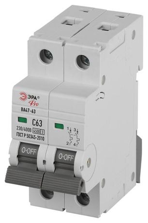 Автоматический выключатель PRO VA63-2P63C4.5 ВА47-63 2P 63А кривая C 4,5кА | Б0059428 ЭРА