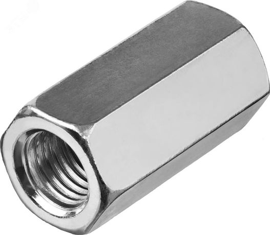 Гайка DIN 6334 М6 шестигранная удлиненная соединительная класс прочности 6 покрытие цинк - DIN6334-М6 Крепдил