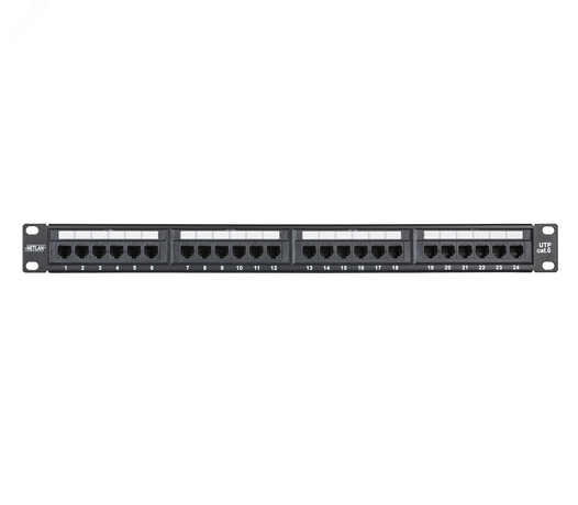 Панель 19'', 1U, 24 порта, Кат.5e, RJ45/8P8C, неэкран, черная - EC-URP-24-UD2 NETLAN ЭКО08580
