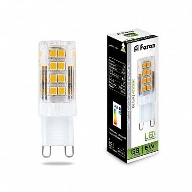 Лампа светодиодная LB-432 (5W) 230V G9 4000K 16x50mm | 25770 FERON