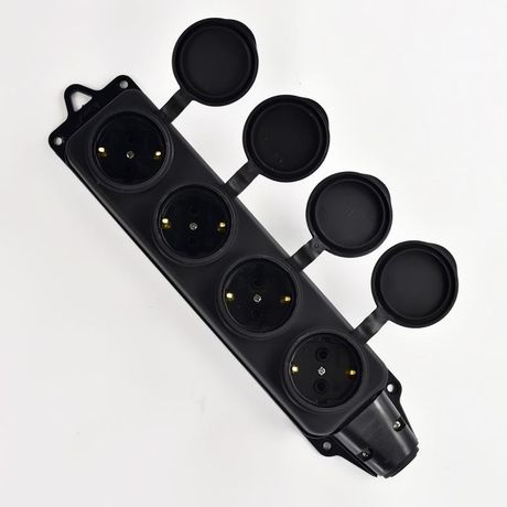 Розетка наруж. уст. 4-м 16А 220-240В 2P+PE с заглушками каучук Lezard 106-0400-0107/107