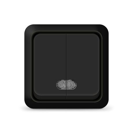 Выключатель двухклавишный с подсветкой UNIVersal серия Олимп, о/у, 10А, 220В, черный - 2214 Союз