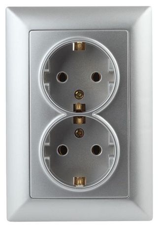 Розетка 2X2P+E Schuko, 16А-250В, СУ, Solo, алюминий, 4-205-03 - Б0043335 ЭРА