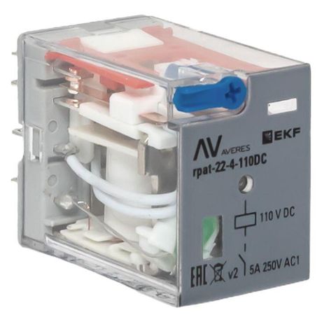 Реле промежуточное с кнопкой и мех. Индикацией RPAt 22/4 5A 110В DC AVERES |rpat-22-4-110DC| EKF