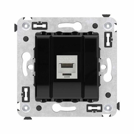 Компьютерная розетка RJ-45 без шторки в стену, кат.6А одинарная экранированная, "Avanti", "Черный квадрат" | 4402773 DKC ДКС