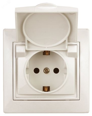 Розетка однофазная скрытого монтажа, в рамку с заземлением без шторок слоновая кость крышкой 16А 250В IP20 1-203-02 Intro Plano - Б0053890 ЭРА
