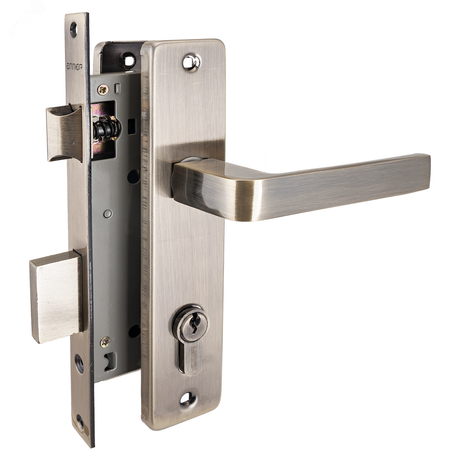 Замок врезной цилиндровый с ручками для деревянных дверей АЛЛЮР 126/1 AB старая бронза - 1071 ПТК