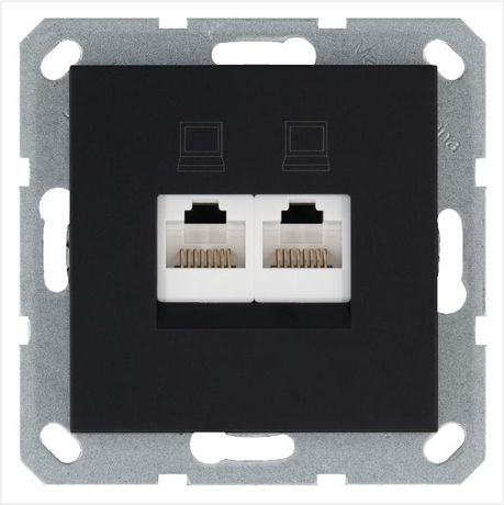Розетка компьютерная 2-м RJ45 IP20 кат. 5E механизм черн. матов. soft touch Jasmart G6106PB