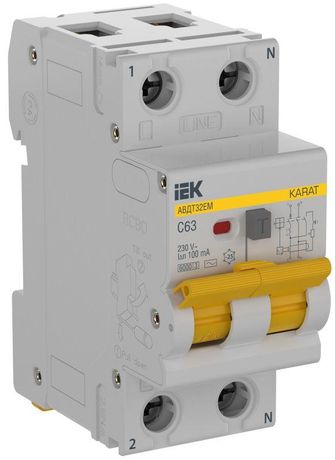 Выключатель автоматический дифференциального тока АВДТ32EM C63 100мА тип AC KARAT | KA-VD14-1-063-C-100-AC IEK
