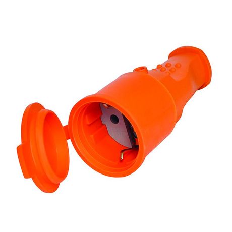 Разъем штепсельный UNIVersal с/з каучук с заглушкой 16А 250В IP44 оранжевый (еврослот) - 3038 Союз