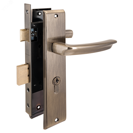 Замок врезной цилиндровый с ручками для деревянных дверей АЛЛЮР АРТ ЗВ4-70.08 AB старая бронза - 10161 ПТК