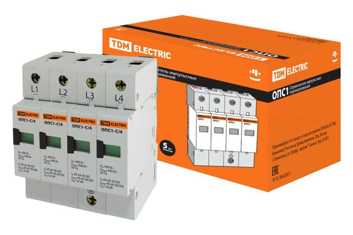 Разрядник ОПС1-C 4Р In=20kA Un=400B Im=40kA | SQ0201-0008 TDM
