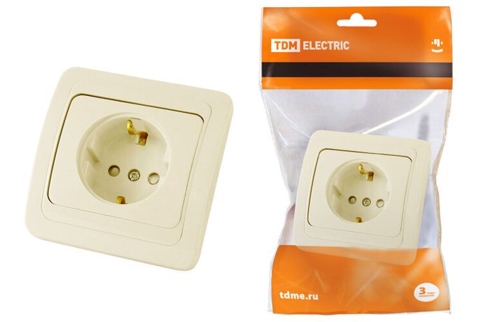 Розетка 2П+З 16А c защитными шторками сл. кость "Валдай" | SQ1804-0124 TDM