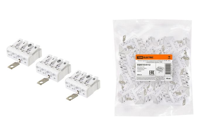 Клемма пружинная соединительная КСПз4-2L+N+PE, 16 A, с заземлением подвинт | SQ0510-0112 TDM