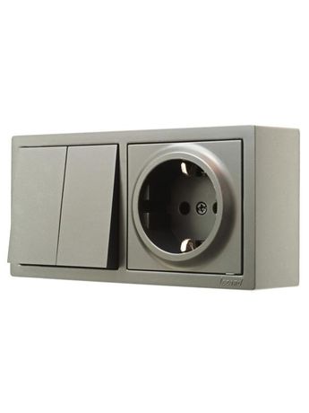 Блок ОП LETO (2-кл. выключатель + 1-м розетка с заземл.) горизонт. платина LEZARD 752-3500-170BKP