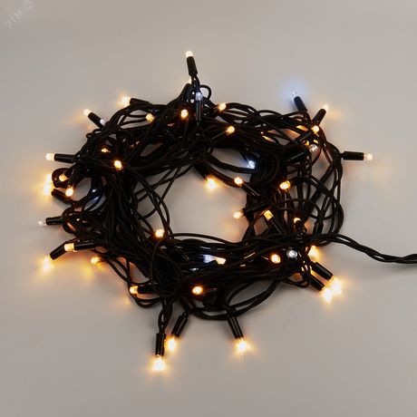 Гирлянда светодиодная ULD-S1000-120-TBK WARMWHITE-WHITE IP67 10м 120LED тепл. бел./бел. эффект мерцания провод черн. соединяемая Uniel UL-00009936