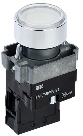 Кнопка LA167-BWF3171 d=22мм RC 1з с подсвет. белая | BBT20-BWF3171-1-12-67-K01 IEK