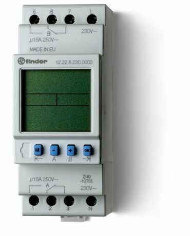 Реле времени цифровое недельное; монтаж на рейку 35мм; 2СO 16A; питание 24В АC/DC; ширина 35.8мм; степень защиты IP20 | 122200240000 Finder 12.22.0.024.0000