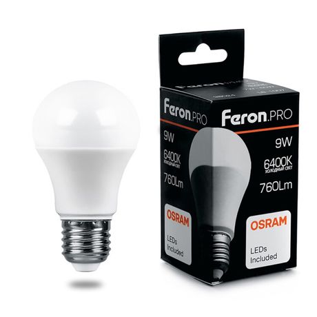 Лампа светодиодная .PRO LB-1009 Шар E27 9W 6400K OSRAM LED | 38028 Feron