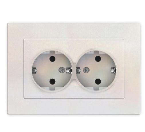 Розетка двухместная UNIVersal серия Афина с/з, с/у, 16А, 220В, жемчуг (еврослот), механизм - A0128-OBr Союз