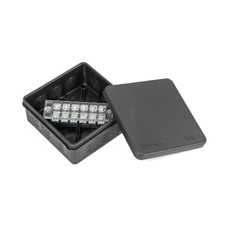 Коробка распределительная 100х100х40 для прямого монтажа двухкомпонентн. (HF) в компл. с 6-кл. зажимами сечение до 2.5 кв.мм черн. Промрукав PR80.0171 Строитель