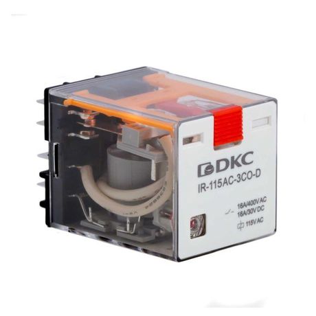 Реле миниатюрное силовое, 3CO, ком. ток 16А, AgSnO2, напряжение 115V AC, опция: тест-кнопка+светодиод | IR-115AC-3CO-D DKC ДКС