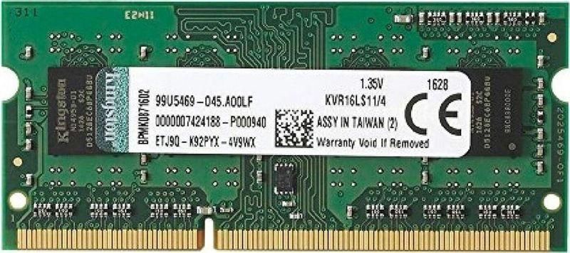 Память оперативная KVR16LS11/4WP 4GB 1600MHz DDR3L Non-ECC CL11 SODIMM 1.35В (Select Regions ONLY) KINGSTON 1000619875