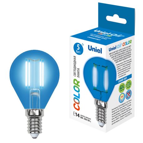 Лампа светодиодная LED-G45-5W/BLUE/E14 GLA02BL LED. "шар". серия Air color. Синий свет | UL-00002989 Uniel