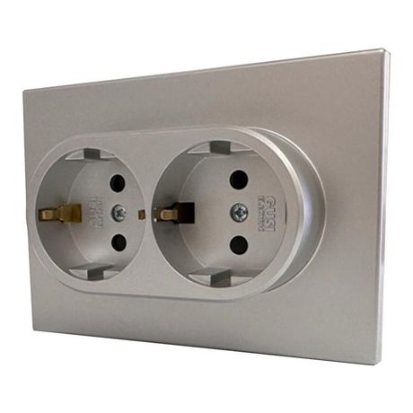 Механизм розетки 2-местн. с/з с з/ш СП Ugra 16А IP20 250В серебр. GUSI С11Р6-004