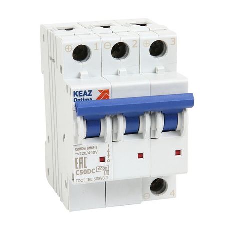 Выключатель автоматический модульный 3п B 2А 6кА OptiDin BM63-3B2-DC-УХЛ3 (Новый) КЭАЗ 337990