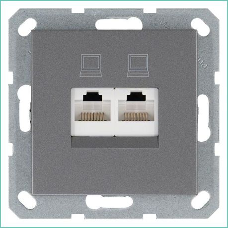 Розетка компьютерная 2-м RJ45 IP20 кат. 6 механизм алюм. Jasmart G6108S