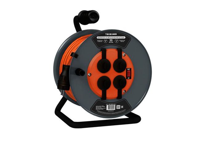 Удлинитель на метал. катушке 4х30м с заземл.16А IP44 ПВС 3х2.5 выкл. медь TOKOV ELECTRIC TKP-SK30-325-Z