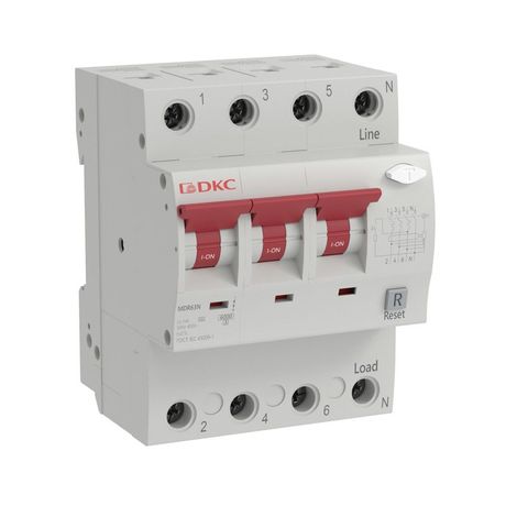 Выключатель автоматический дифференциального тока YON max типа MDR 3P+N 10мА 50А хар-ка D 6кА тип A DKC MDR63N-3N1D50-A ДКС