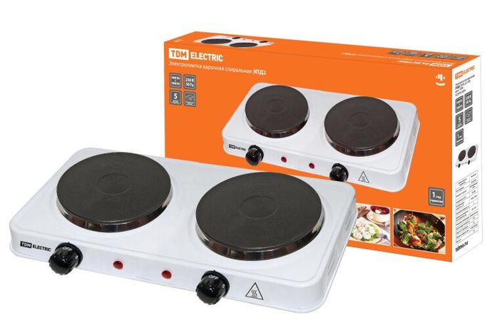 Электроплитка двухконф. ЭПД2 230 В, 2х1 кВт, диск, белая | SQ2504-0004 TDM