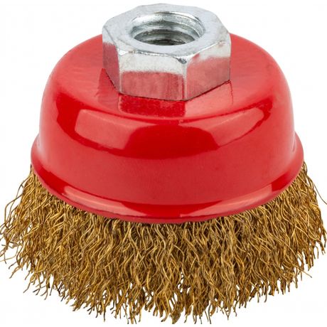 Корщетка чашечная гайка М14 стальная латунированная волнистая проволока 65мм КУРС 39036