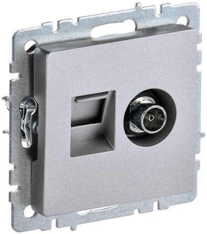 Розетка компьютерная + телевизионная 2-м Brite РТВ/РК12-БрА RJ45 кат.5E TV механизм алюм. IEK BR-AK20-1-K47