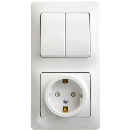 Блок комбинированный Glossa (розетка защ. шторки с заземл.+ 2-кл. выкл.) бел. SE GSL000174 APC