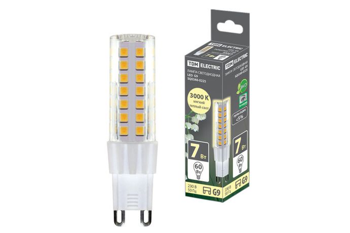 Лампа светодиодная G9-7 Вт-230 В-3000 К, SMD, 17,5x65,5 мм | SQ0340-0225 TDM