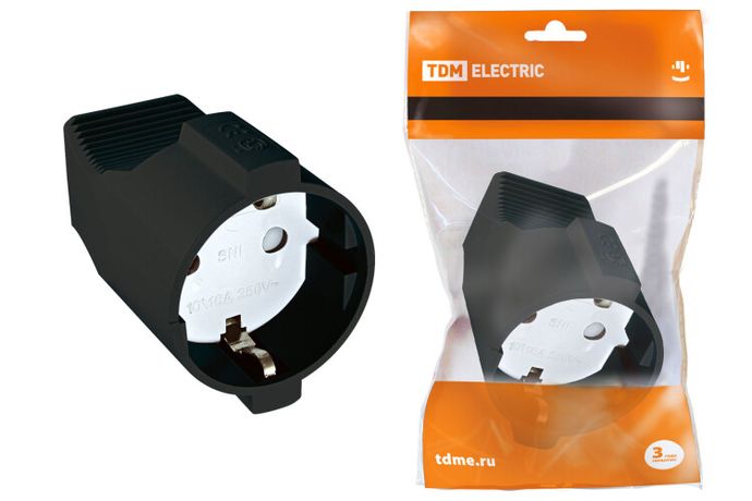 Кабельная розетка 2П+3 с защитными шторками 16А 250B черная - SQ1806-0032 TDM