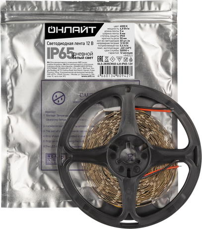 Лента светодиодная 4.8Вт/м 12В 6000К IP65 60LED/м OLS-2835 5м - 24869 Navigator 80942
