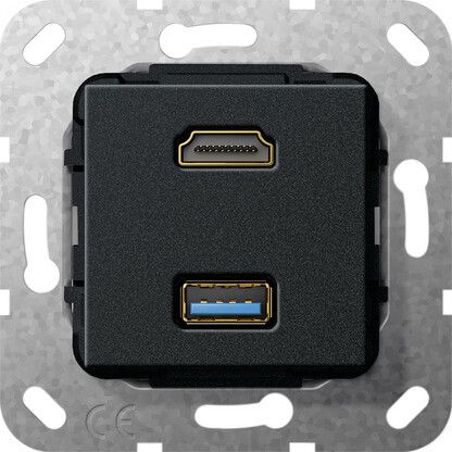 Мех-м с накладкой HDMI с/у usb пластик черный IP20 Gira System 55 | 567910