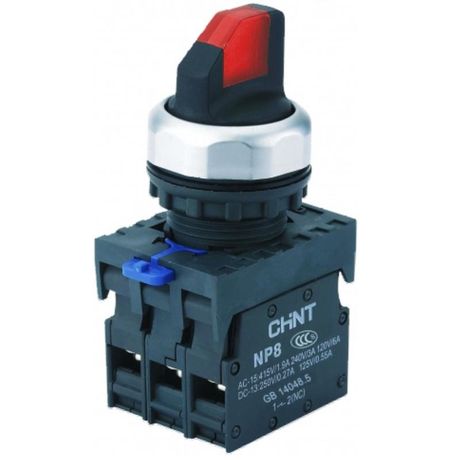 Переключатель с подсветкой NP8-11XD/214, 2 положения фиксацией, 1НО+1НЗ крас. AC110В-230В(LED) IP6 | 667150 CHINT