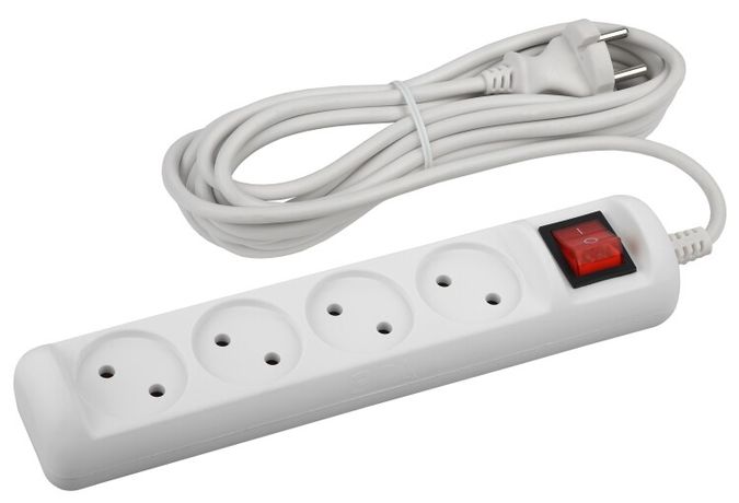Удлинитель электрический U-4s-3m-2x1 без заземления c выключателем 4 розетки 3м ПВС 2x1мм2 10А - Б0044053 ЭРА