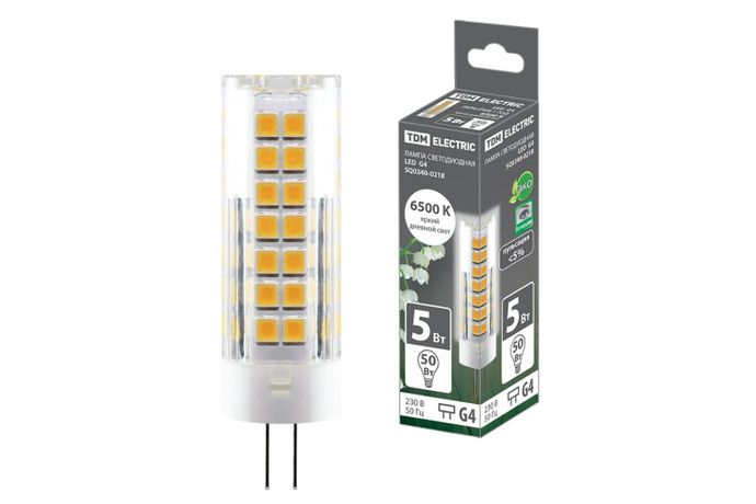 Лампа светодиодная G4-5 Вт-230 В-6500 К, SMD, 16x55 мм | SQ0340-0218 TDM