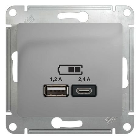 Розетка USB Glossa тип A+C 5В/2.4А 2х5В/1.2А механизм алюм. SE GSL000339 APC