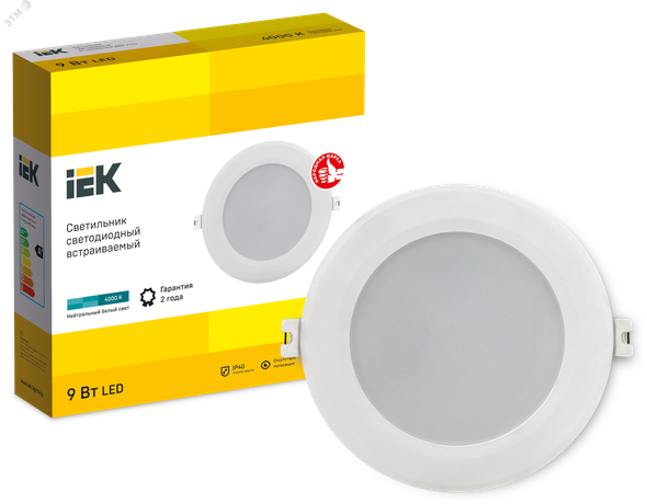 Светильник декоративный светодиодный LED встраиваемый ДВО 1713 белый круг 9Вт 4000К IP40 - LDVO0-1713-09-4000-K01 IEK